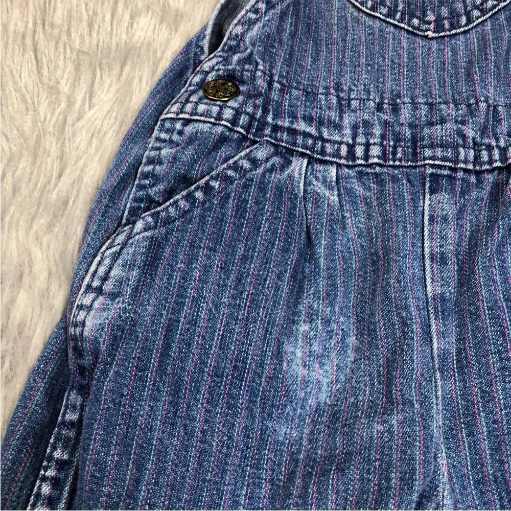 Vintage Oshkosh Bgosh Baby Girls Denim Blue Pink Striped Vestbak Overalls